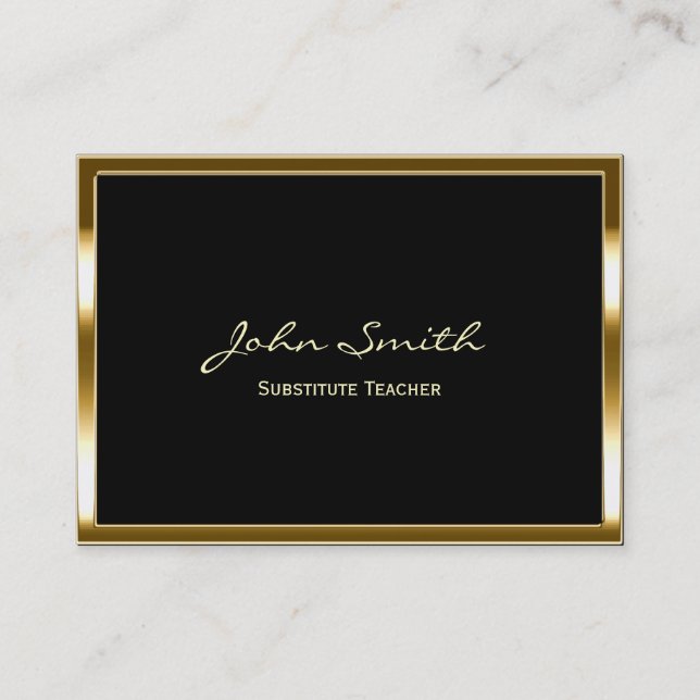 Golden Border Substitute Teacher Business Card (Front)