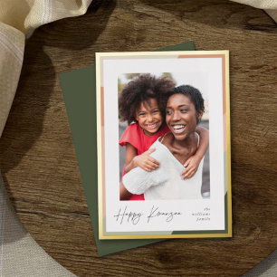 Golden Border Vertical Photo Kwanzaa Foil Holiday Card