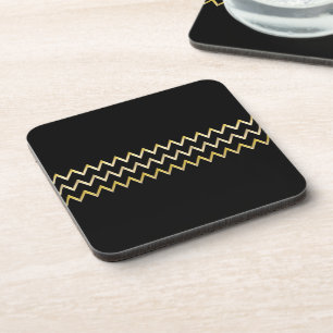 Golden Border - zigzag + your back & text Beverage Coaster