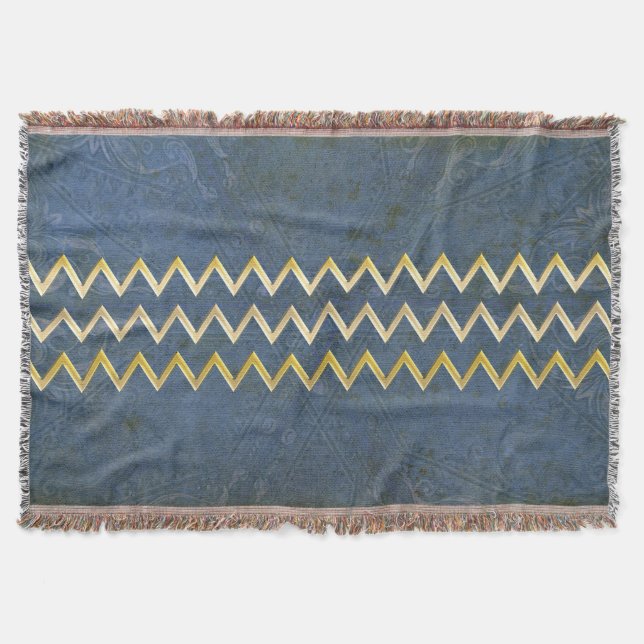 Golden Border - zigzag + your back & text Throw Blanket (Front)