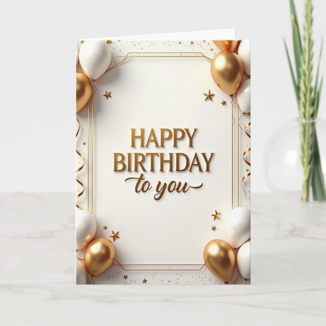 Golden Bordered Birthday Card (Front)