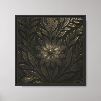 Golden Botanical Bloom – Elegant Dark Floral  Canvas Print