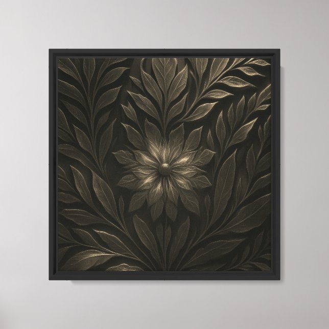 Golden Botanical Bloom – Elegant Dark Floral  Canvas Print (Front)