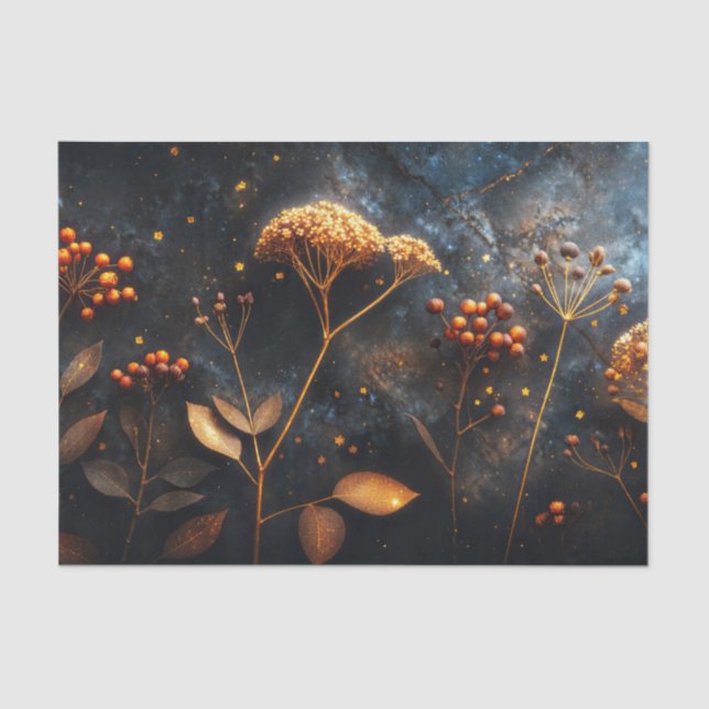 Golden Botanical Celestial Nebula Sky Tissue Paper (Front)