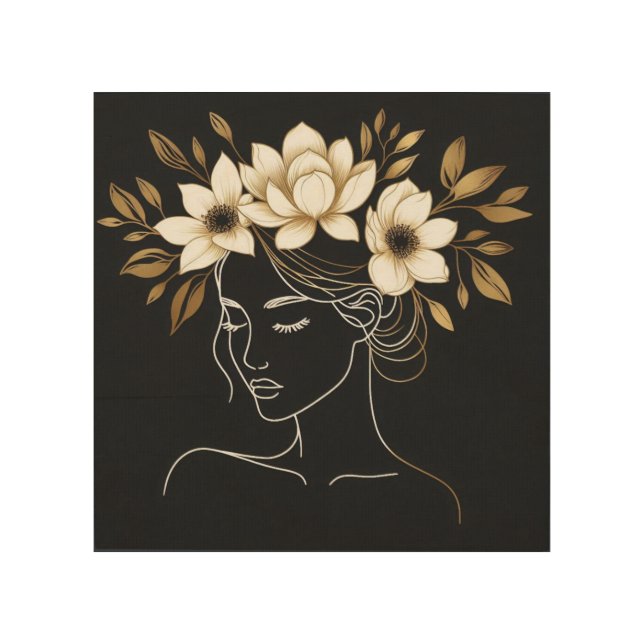 Golden Botanical Crown on Feminine Silhouette Art (Front)