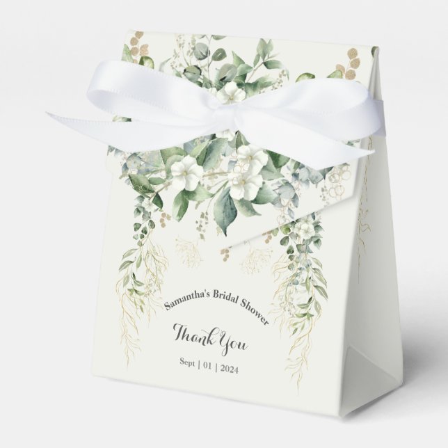 Golden Botanical Delight: Bridal Shower Favor Boxes (Front Side)