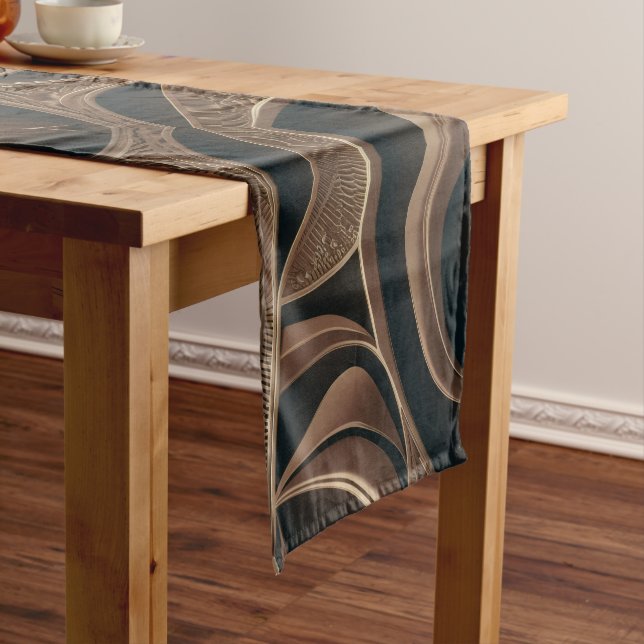 Golden Botanical Flow Elegant Short Table Runner (In Situ)