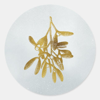 Golden Botanical Holiday Mistletoe Classic Round Sticker