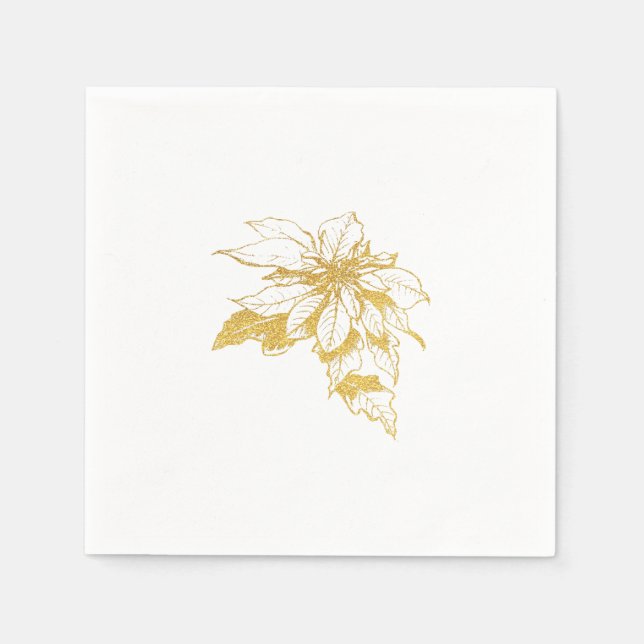 Golden Botanical Holiday Poinsettia Napkins (Front)