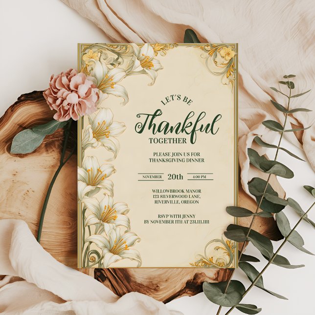 Golden Botanical Thanksgiving Celebration Invitation (Creator Uploaded)