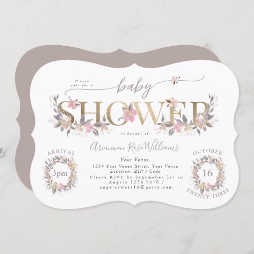 Golden bouquet Fall pink Baby shower Invitation