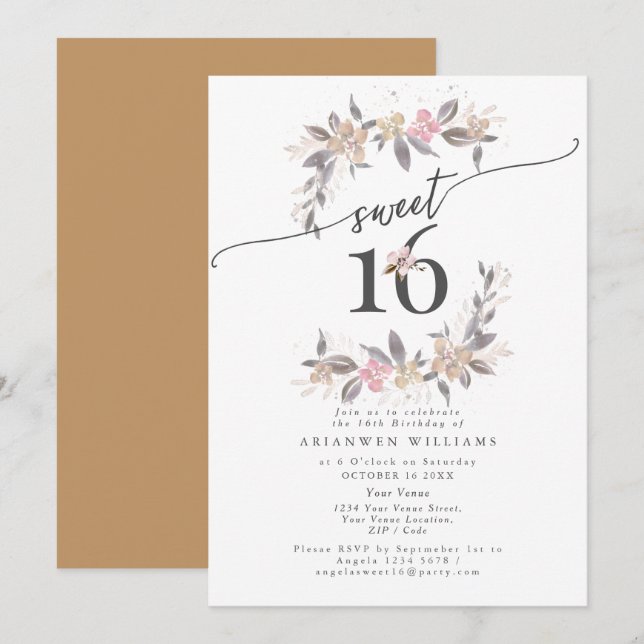 Golden bouquet Fall rose Sweet 16 Invitation (Front/Back)