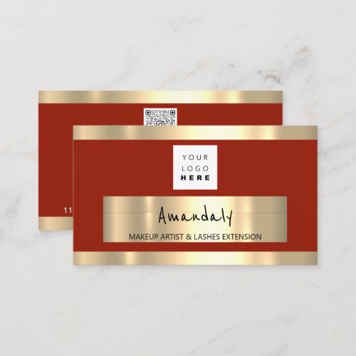 Golden Boutique Shop QR CODE Logo Burgundy  Business Card