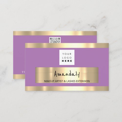 Golden Boutique Shop QR CODE Logo Purple Business Card