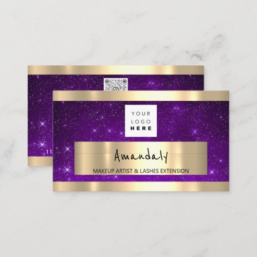 Golden Boutique Shop QR CODE Logo Purple Stars Business Card