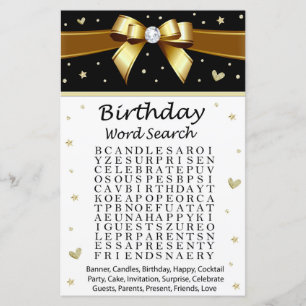 Golden bow Birthday Word Search Game