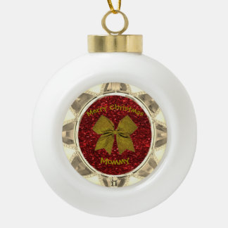 Golden Bow Ceramic Ball Christmas Ornament