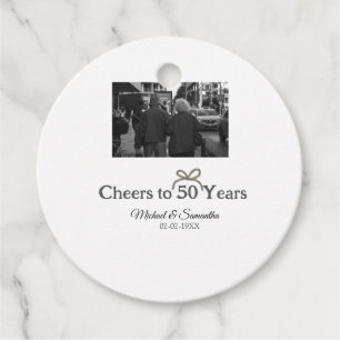 Golden bow cheers to 50 years anniversary wedding favor tags