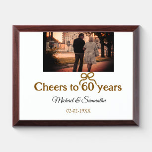 Golden bow cheers to 60 years anniversary wedding award plaque
