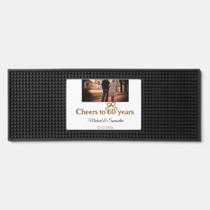 Golden bow cheers to 60 years anniversary wedding bar mat