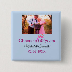 Golden bow cheers to 60 years anniversary wedding button