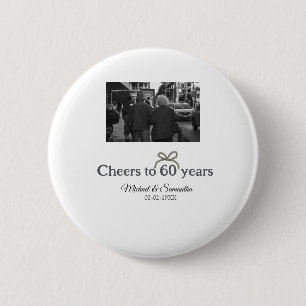 Golden bow cheers to 60 years anniversary wedding button