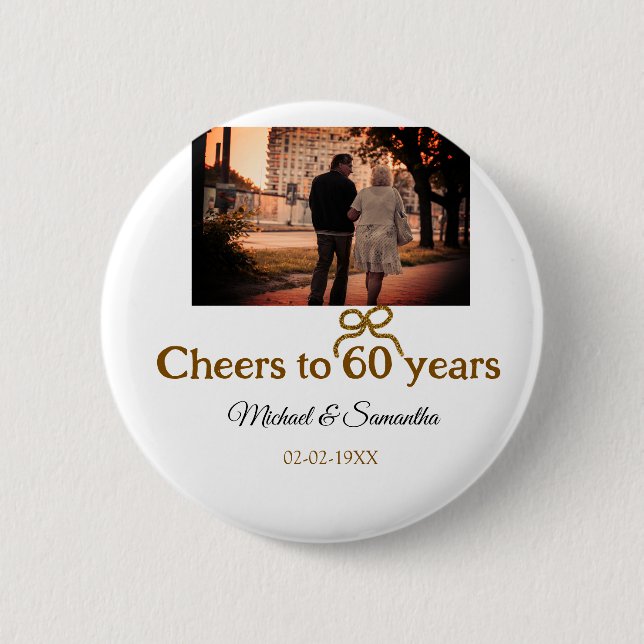 Golden bow cheers to 60 years anniversary wedding  button (Front)