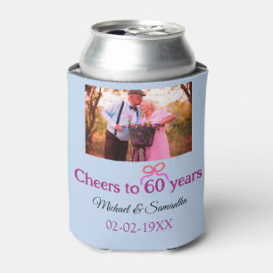 Golden bow cheers to 60 years anniversary wedding can cooler