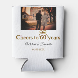 Golden bow cheers to 60 years anniversary wedding can cooler