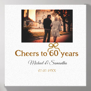 Golden bow cheers to 60 years anniversary wedding canvas photo tile