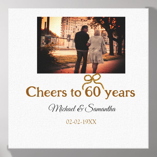 Golden bow cheers to 60 years anniversary wedding  canvas photo tile  (Front Set)