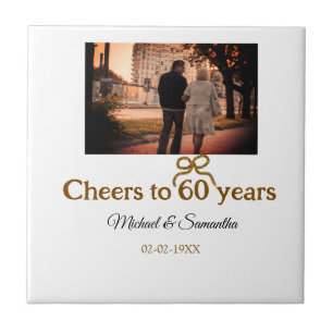 Golden bow cheers to 60 years anniversary wedding ceramic tile