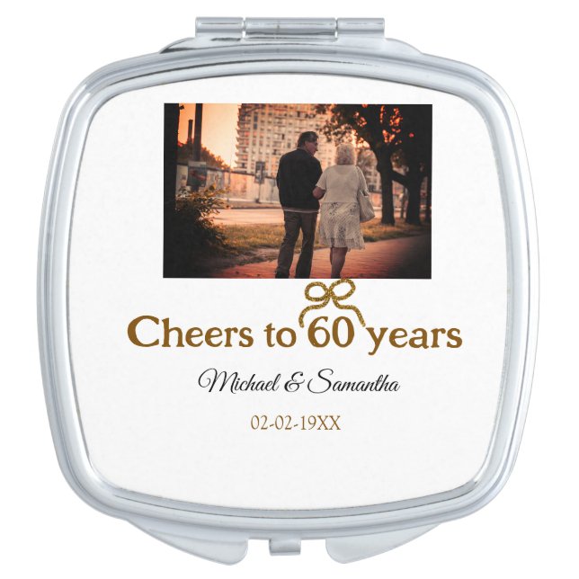 Golden bow cheers to 60 years anniversary wedding  compact mirror (Front)