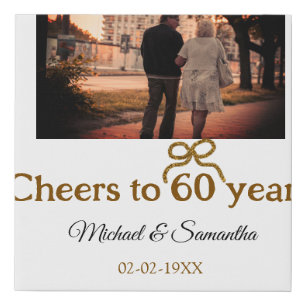 Golden bow cheers to 60 years anniversary wedding  faux canvas print