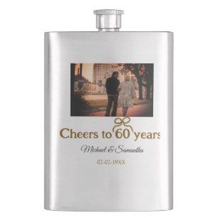 Golden bow cheers to 60 years anniversary wedding flask