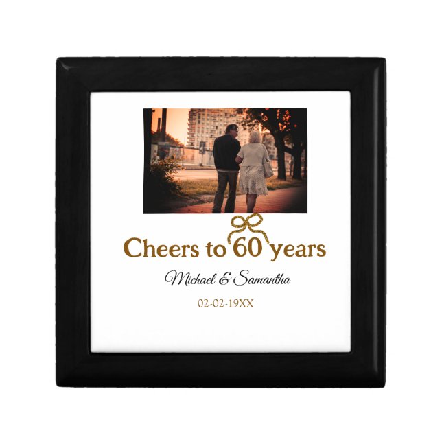 Golden bow cheers to 60 years anniversary wedding  gift box (Front)