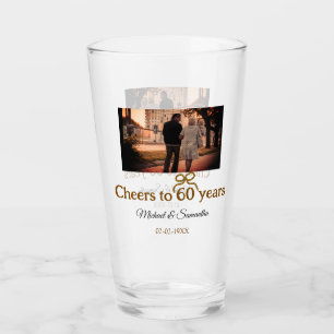 Golden bow cheers to 60 years anniversary wedding glass