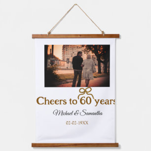 Golden bow cheers to 60 years anniversary wedding hanging tapestry