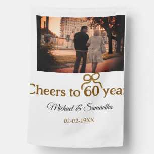 Golden bow cheers to 60 years anniversary wedding house flag