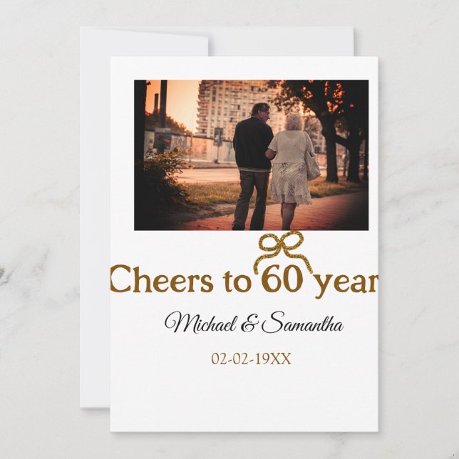 Golden bow cheers to 60 years anniversary wedding  invitation (Front)