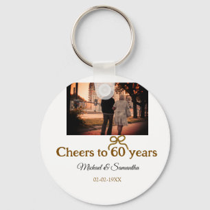 Golden bow cheers to 60 years anniversary wedding keychain