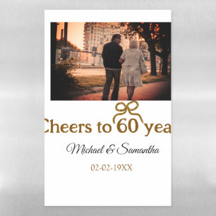Golden bow cheers to 60 years anniversary wedding magnetic dry erase sheet