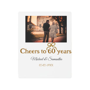 Golden bow cheers to 60 years anniversary wedding  metal print
