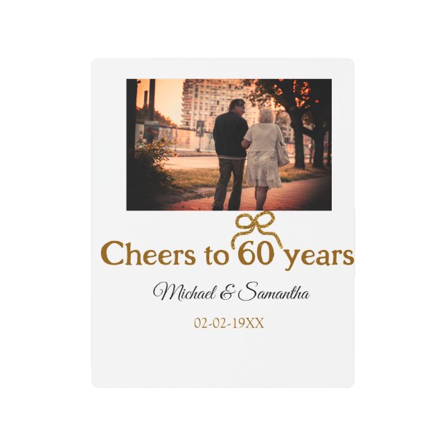 Golden bow cheers to 60 years anniversary wedding  metal print (Front)
