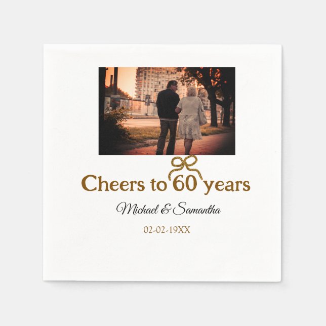 Golden bow cheers to 60 years anniversary wedding  napkins (Front)