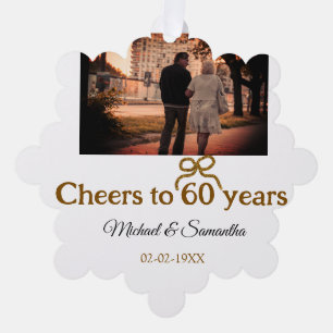Golden bow cheers to 60 years anniversary wedding ornament card
