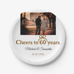 Golden bow cheers to 60 years anniversary wedding  paper plates