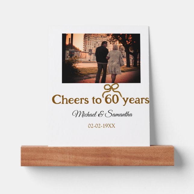 Golden bow cheers to 60 years anniversary wedding  picture ledge (Front)
