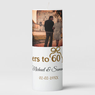Golden bow cheers to 60 years anniversary wedding pillar candle