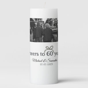 Golden bow cheers to 60 years anniversary wedding pillar candle